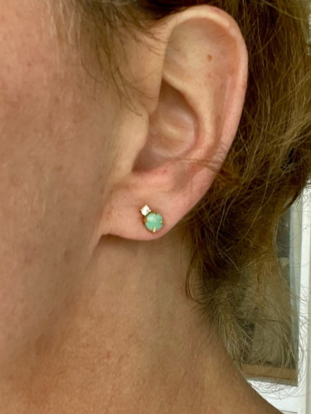 Jade & CZ Stud Earrings - Picture 7 of 8